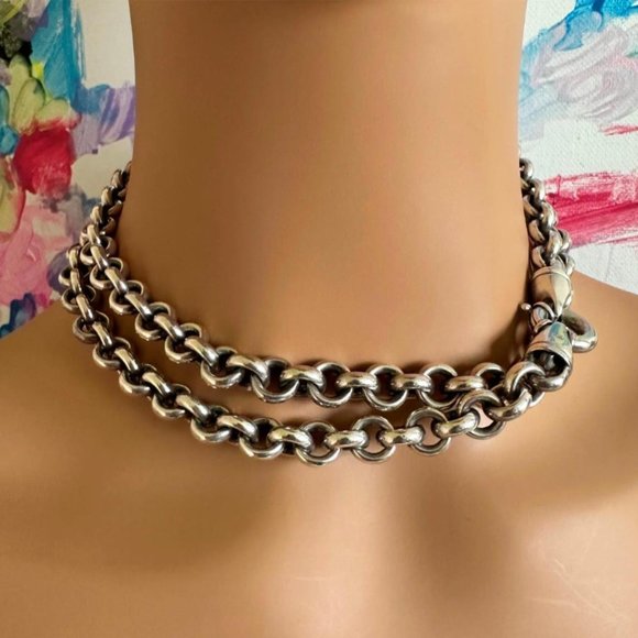 Authentic! Tiffany & Co Sterling Silver Circle Link Long 32" Chain Necklace - Picture 3 of 10